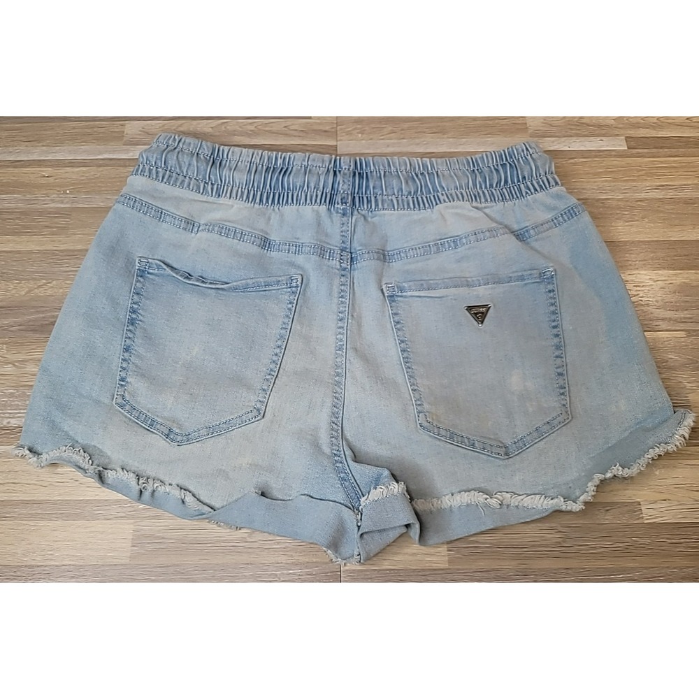 Guess Y2K Cut Off Denim‎ Shorts Womens M Distressed Drawstring 2" Inseam